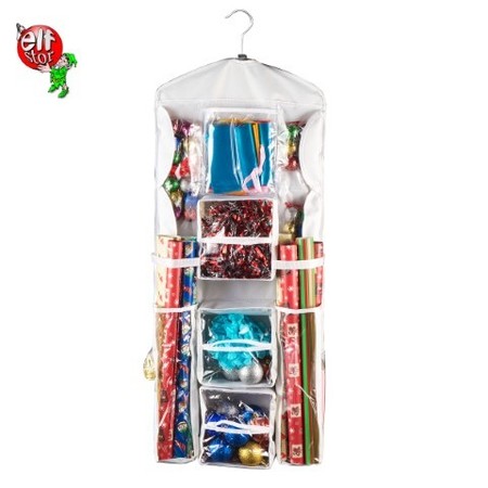 HASTINGS HOME Wrapping Paper Storage Organizer, Dual Sided Hanging Gift Wrap Station for 30" Rolls, Ribbon, Bows 357337CCB